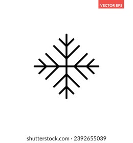 Black single snowflake line icon, simple freeze temperature flat design pictogram, infographic vector for app logo web banner button ui ux interface isolated on white background