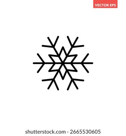 Black single snowflake line icon, simple freeze temperature flat design pictogram, infographic vector for app logo web banner button ui ux interface isolated on white background