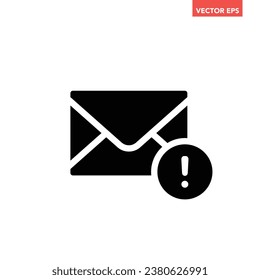 Black single spam mail icon, simple dangerous mail warning flat design vector pictogram, infographic interface elements for app logo web button ui ux isolated on white background