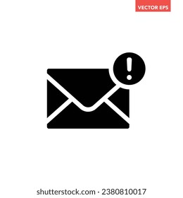 Black single spam mail icon, simple dangerous mail warning flat design vector pictogram, infographic interface elements for app logo web button ui ux isolated on white background