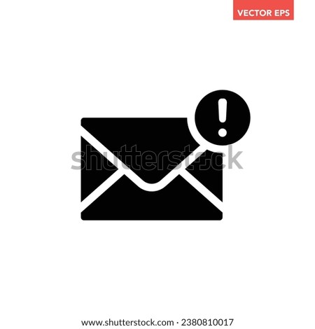Black single spam mail icon, simple dangerous mail warning flat design vector pictogram, infographic interface elements for app logo web button ui ux isolated on white background