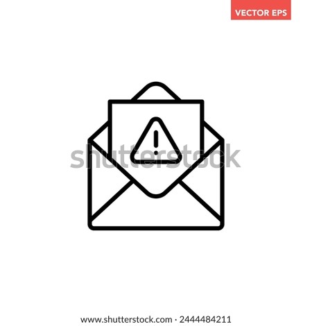 Black single spam mail line icon, simple dangerous mail warning flat design vector pictogram, infographic interface elements for app logo web button ui ux isolated on white background