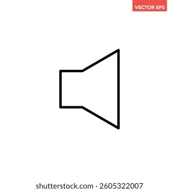 Black single speaker volume line icon, simple audio sound speaker flat design pictogram, infographic vector for app logo web button ui ux interface elements isolated on white background