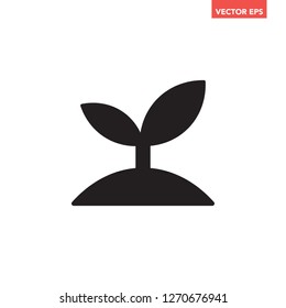 Black single sprout icon, environment care icon, growing plant on earth, simple interface concept elements app ui ux web button logo, graphic silhouette flat design vector isolated on white background