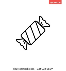 Black single square candy line icon, simple sweet confection element outline flat design pictogram, infographic vector for app logo web button ui ux interface isolated on white background