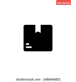 Black single square cargo box icon. Simple moving parcel delivery concept flat design illustration, pictogram vector for app ads web button ui ux interface elements isolated on white background