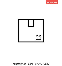 Black single square carton box with tape line icon, simple deliver packaging flat design pictogram, infographic interface elements for app logo web website button ui ux isolated on white background