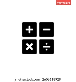 Black single square math buttons icon, simple calculator keys flat design vector pictogram, infographic interface elements for app logo web button ui ux isolated on white background