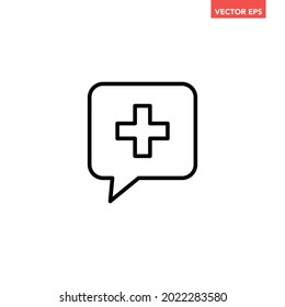 Black single square medical chat line icon, simple doctor talk flat design pictogram, infographic vector for ads app logo web website button ui ux interface element isolated on white background