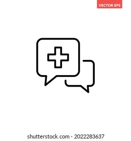 Black single square medical chat line icon, simple doctor talk flat design pictogram, infographic vector for ads app logo web website button ui ux interface element isolated on white background