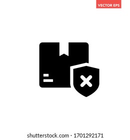 Black single square unprotected package icon, pack delivery not under protection, flat design pictogram concept vector for app ads web button ui ux interface elements isolated on white background