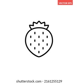 Black single strawberry line icon, simple fresh tasty fruit flat design pictogram, infographic vector for app logo web button ui ux interface elements isolated on white background