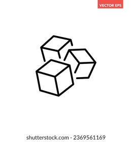 Negro de un solo azúcar cubos de línea delgada icono de línea delgada, simple esquema de desayuno comida de diseño plano pictograma de diseño infográfico vector para la aplicación logo botón web ui ux elementos de interfaz aislados en fondo blanco