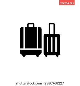 Black single suitcase filled icon, simple travel baggage flat design pictogram, infographic vector for app logo web button ui ux interface elements isolated on white background