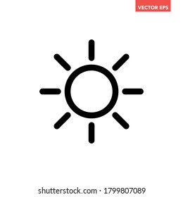 Black single sun icon, simple brightness intensity setting flat design vector pictogram, infographic vector for app logo web website button banner ui ux interface elements isolated on white background