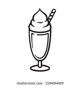 Black single sundae line icon. Simple modern dessert flat design pictogram, clipart vector illustration for ads app logo ads web banner button ui ux interface elements isolated on white background