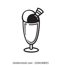 Black single sundae line icon. Simple modern cafe food flat design pictogram, clipart vector illustration for ads app logo web banner button ui ux interface elements isolated on white background