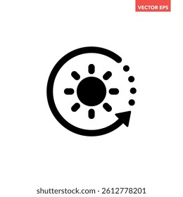 Black single sustainable sun energy icon, simple solar energy conversion flat design infographic pictogram vector for app logo ads web button ui ux interface elements isolated on white background
