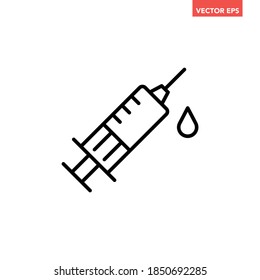 Black single syringe line icon, simple health equipment flat design vector pictogram, infographic vector for app logo web website button banner ui ux interface elements isolated on white background