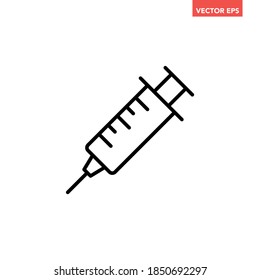 Black single syringe line icon, simple health equipment flat design vector pictogram, infographic vector for app logo web website button banner ui ux interface elements isolated on white background