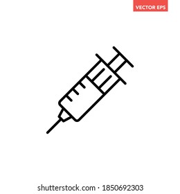 Black single syringe line icon, simple health equipment flat design vector pictogram, infographic vector for app logo web website button banner ui ux interface elements isolated on white background