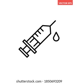 Schwarzes Symbol für eine einzelne Spritze, einfache Gesundheitsausrüstung, flaches Design, Vektorgrafik, Infografik für Logo-Website-Button-Banner ui ux-Schnittstellenelemente einzeln auf weißem Hintergrund