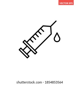 Black single syringe line icon, simple health equipment flat design vector pictogram, infographic vector for app logo web website button banner ui ux interface elements isolated on white background