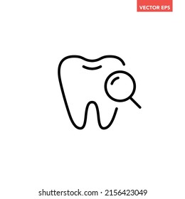 Black single teeth medical check line icon, simple dental outline flat design pictogram, infographic vector for app logo web button ui ux interface elements isolated on white background