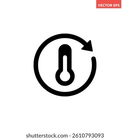 Black single temperature regulation icon, simple round thermometer process setting flat design pictogram vector for app ads web button ui interface elements isolated on white background
