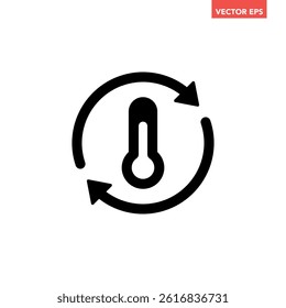 Black single temperature regulation icon, simple round thermometer process setting flat design pictogram vector for app ads web button ui interface elements isolated on white background