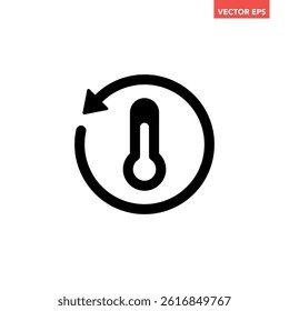 Black single temperature regulation icon, simple round thermometer process setting flat design pictogram vector for app ads web button ui interface elements isolated on white background