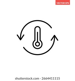 Icono negro de línea de regulación de temperatura única, proceso de termómetro redondo simple que establece un Vector de pictograma de diseño plano para anuncios de App Botón de Web Elementos de interfaz ui aislados sobre fondo blanco
