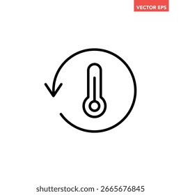 Black single temperature regulation line icon, simple round thermometer process setting flat design pictogram vector for app ads web button ui interface elements isolated on white background