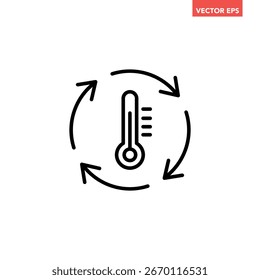 Icono negro de línea de regulación de temperatura única, proceso de termómetro redondo simple que establece un Vector de pictograma de diseño plano para anuncios de App Botón de Web Elementos de interfaz ui aislados sobre fondo blanco