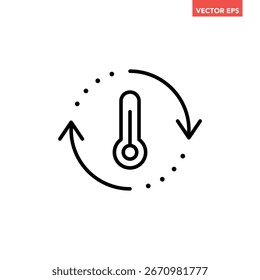 Ícone preto de linha de regulação de temperatura única, processo de termômetro redondo simples definindo vetor pictograma de design plano para anúncios de aplicativo botão da Web elementos de interface de interface de interface do usuário isolados no fundo branco