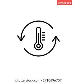 Black single temperature regulation line icon, simple round thermometer process setting flat design pictogram vector for app ads web button ui interface elements isolated on white background