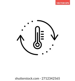 Ícone preto de linha de regulação de temperatura única, processo de termômetro redondo simples definindo vetor pictograma de design plano para anúncios de aplicativo botão da Web elementos de interface de interface de interface do usuário isolados no fundo branco