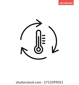 Black single temperature regulation line icon, simple round thermometer process setting flat design pictogram vector for app ads web button ui interface elements isolated on white background
