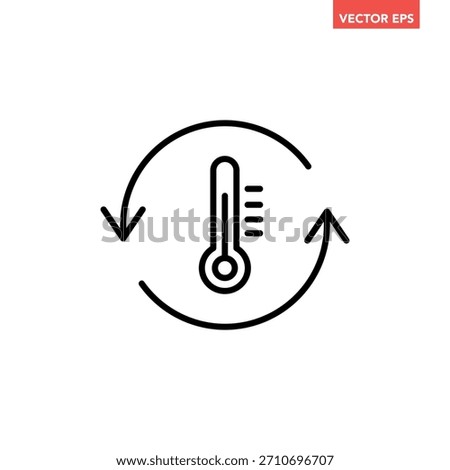 Black single temperature regulation line icon, simple round thermometer process setting flat design pictogram vector for app ads web button ui interface elements isolated on white background