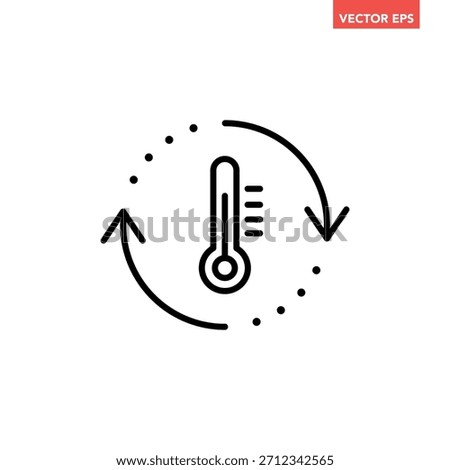 Black single temperature regulation line icon, simple round thermometer process setting flat design pictogram vector for app ads web button ui interface elements isolated on white background