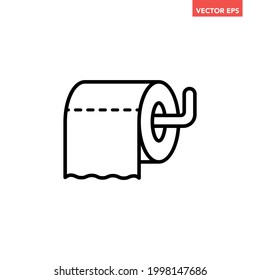 Black single toilet tissue roll with holder line icon, simple flat design vector pictogram, infographic vector for app logo web website button ui ux interface elements isolated on white background