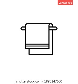 Black single towel with hanger rack line icon, simple laundry flat design vector pictogram, infographic vector for app logo web website button ui ux interface elements isolated on white background