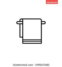 Black single towel with hanger rack line icon, simple laundry flat design vector pictogram, infographic vector for app logo web website button ui ux interface elements isolated on white background