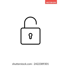 Black single unlock badge line icon, simple safe secure flat design vector pictogram vector for app ads logotype web website button ui ux interface elements isolated on white background