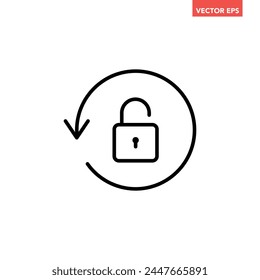 Black single unlock line icon, simple secure key protection flat design vector pictogram, infographic vector for app logo web website button banner ui interface elements isolated on white background