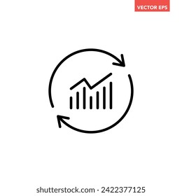 Icono de línea de gráfico de informe de actualización simple, análisis financiero redondo simple, pictograma de diseño plano para anuncios de aplicaciones botón de banner web ui ux elementos de interfaz aislados en fondo blanco