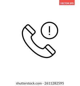 Black single urgent call line icon, simple phone service help line flat design pictogram, infographic vector for app logo web button ui ux interface element isolated on white background