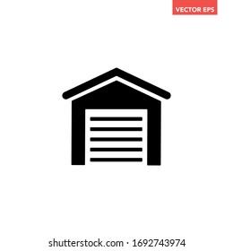 Black single warehouse icon, house shape, simple silhouette industrial building unit flat design pictogram vector for app logo web banner button ui ux interface elements isolated on white background