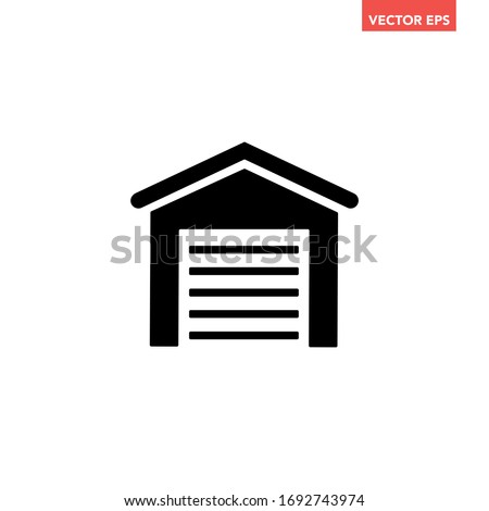 Black single warehouse icon, house shape, simple silhouette industrial building unit flat design pictogram vector for app logo web banner button ui ux interface elements isolated on white background