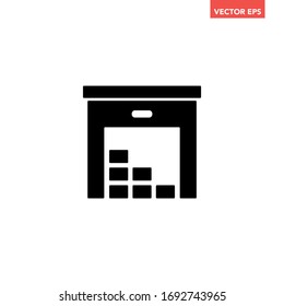 Black single warehouse icon, simple silhouette industrial building business unit flat design pictogram vector for app logo ads web banner button ui ux interface elements isolated on white background